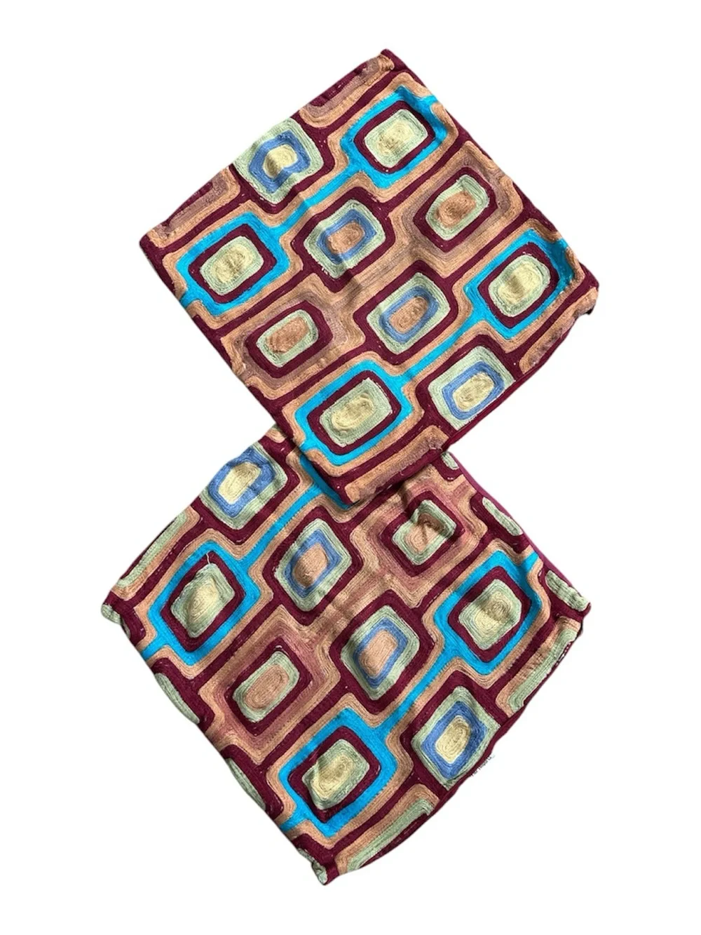 Vintage Pier 1 Y2K Geometric Throw Pillow Covers Burgundy Gold Teal 16x16 retro